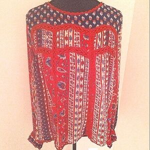 Maeve Bohemian Red and Blue Women's Paisly Top‎